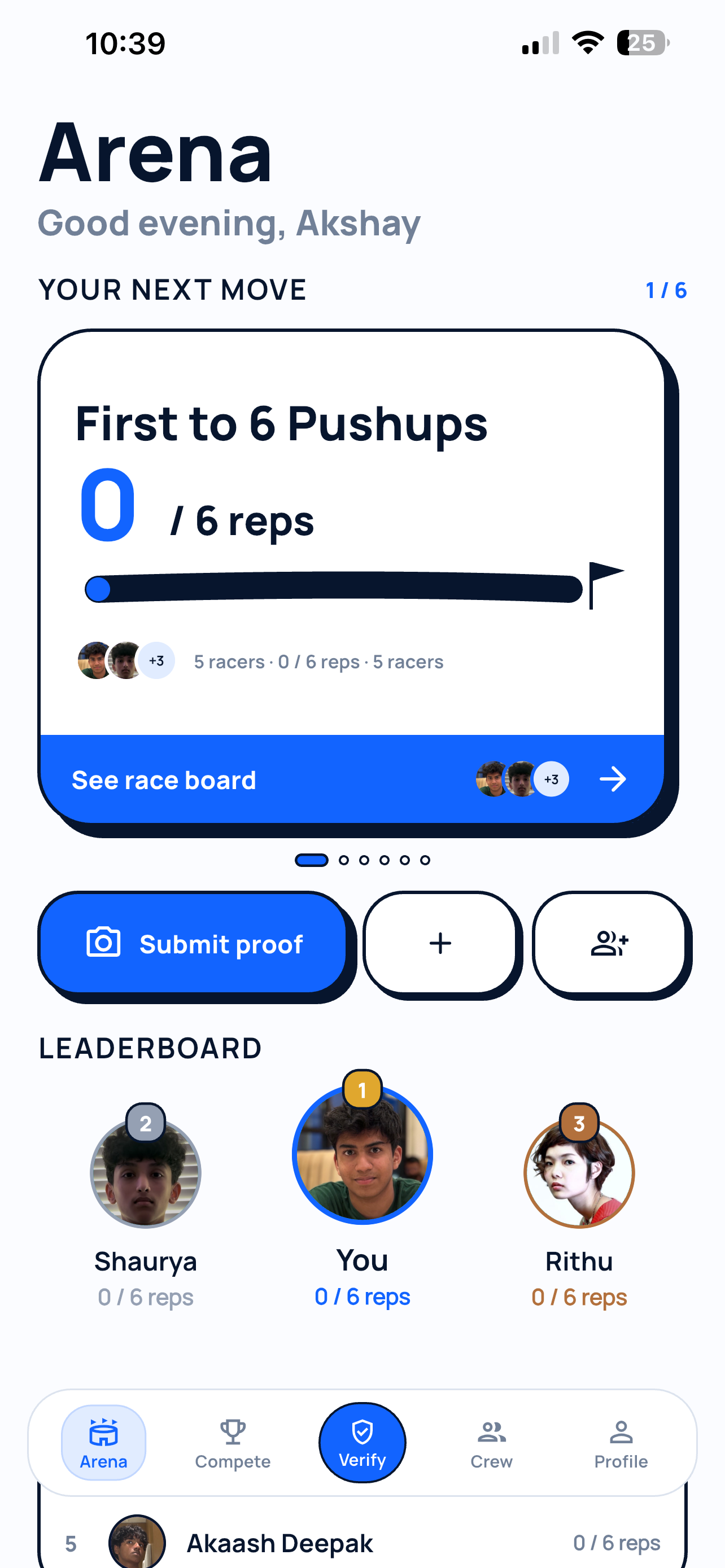 Nuvo Arena screen showing a live race and leaderboard